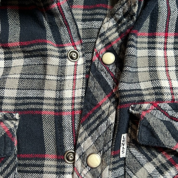 Levi’s Modern Fit Navy Plaid Snap Button Flannel   Size Medium - Picture 5 of 8